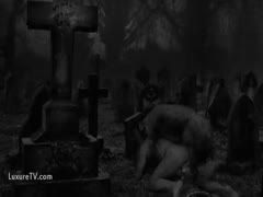 A nighttime fuck with a pig at an old graveyard